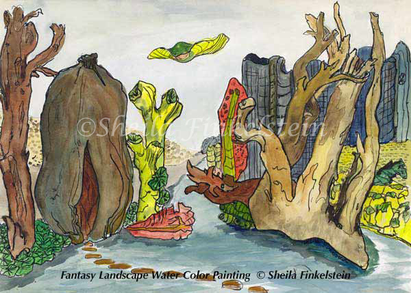 coconut home fantasy watercolor painting