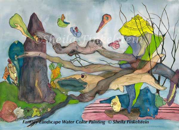 driftwood fish fantasy watercolor painting